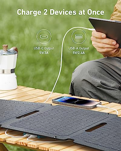 Anker Solix PS30 Solar Panel, 30W Foldable Portable Solar Charger, IP65 Water and Dust Resistance, Ultra-Fast Charging, Charges 2 Devices at Once, for Camping, Hiking, and Outdoor Activities.