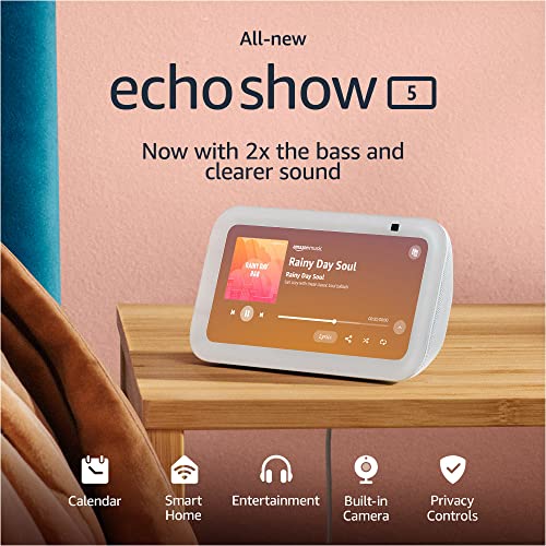 All-new Echo Show 5 (3rd Gen, 2023 release) | Smart display with 2x the bass and clearer sound | Glacier White