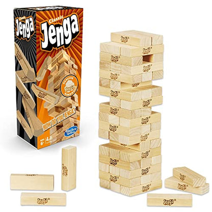 Hasbro Jenga Classic Game with Genuine Hardwood Blocks,Stacking Tower Game for 1 or More Players,Kids Ages 6 and Up