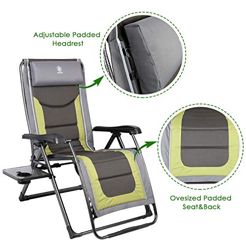 EVER ADVANCED Oversize XL Zero Gravity Recliner Padded Patio Lounger Chair with Adjustable Headrest Support 350lbs (Olive Green)