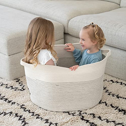 Little Hippo Baskets XXXL Large Cotton Rope 22"x22"x14" Storage Woven Blanket Living Room Toy Basket for Organizing, Baby Gift, Kids Organizer