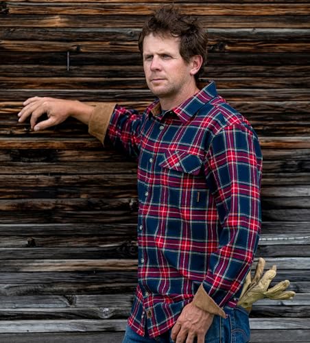 Legendary Whitetails Men's Buck Buck Camp Flannel Shirt, Long Sleeve Plaid Button Down Casual Shirt for Men, with Corduroy Cuffs, Fall & Winter Clothing, Shale Plaid, Large