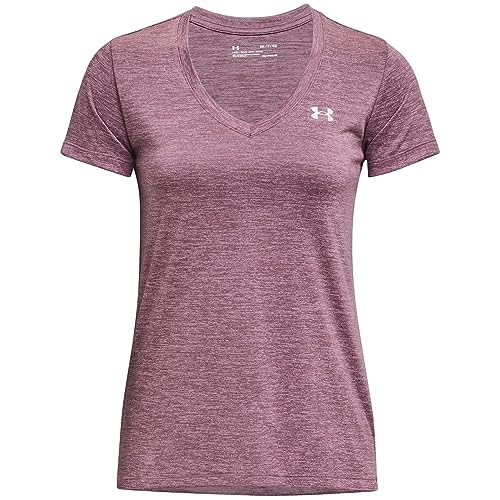 Under Armour Women's Standard Tech V-Neck Twist Short-Sleeve T-Shirt, (501) Misty Purple/White/Metallic Silver, Large