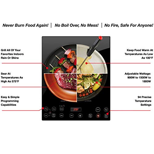 Nuwave Pro Chef Induction Cooktop, NSF-Certified, Commercial-Grade, Portable, Powerful 1800W, Large 8” Heating Coil, 94 Temp Settings 100°F - 575°F in 5°F, Shatter-Proof Ceramic Glass Surface