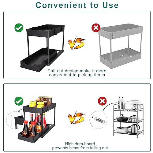 DEKAVA Under Sink Organizer 2 Pack, Bathroom Cabinet Organizer, 2 Tier Sliding Cabinet Basket Organizer Drawer, Multi-Purpose Bath Collection Baskets for Bathroom (Black)