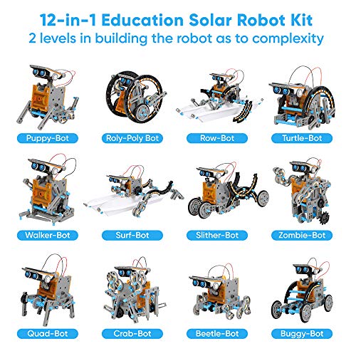 Sillbird STEM 12-in-1 Education Solar Robot Toys -190 Pieces DIY Building Science Experiment Kit for Kids Aged 8-10 and Older,Solar Powered by The Sun