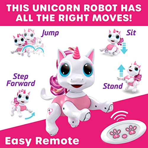 Power Your Fun Robo Pets Toy for Girls and Boys - Remote Control Toy with Interactive Hand Motion Gestures, STEM Program Treats, Walking and Dancing Robot Unicorn Kids (Pink)