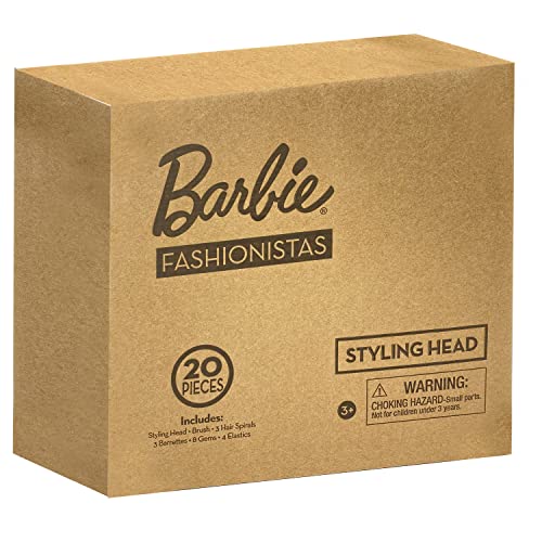 Barbie Fashionistas 8-Inch Styling Head, Brown Hair, 20 Pieces Include Styling Accessories, Hair Styling for Kids, Kids Toys for Ages 3 Up by Just Play