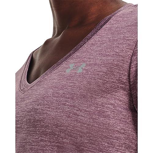 Under Armour Women's Standard Tech V-Neck Twist Short-Sleeve T-Shirt, (501) Misty Purple/White/Metallic Silver, Large