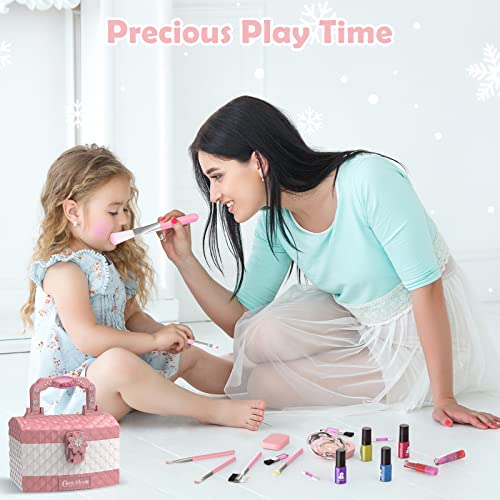 GirlsHome Kids Makeup Kit for Girl 35 Pcs Washable Toddler Makeup Kit, Girl Toys Real Cosmetic Little Girls Makeup Set, Safe & Non-Toxic Frozen Makeup Set for 3-12 Year Old Kids Birthday Gift (Pink)