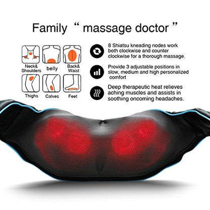 MoCuishle Shiatsu Back Shoulder and Neck Massager with Heat, Electric Deep Tissue 4D Kneading Massage, Best Gifts for Women Men Mom Dad