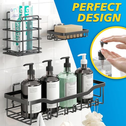 Coraje Shower Caddy, Shower Shelves [5-Pack], Adhesive Shower Organizer No Drilling, Large Capacity, Rustproof Stainless Steel Bathroom Shower Shelf for Inside Shower, Black.