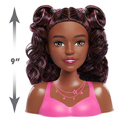 Barbie Small Styling Head and Accessories, Dark Brown Hair, Brown Eyes, 17-pieces, Pretend Play, Kids Toys for Ages 3 Up by Just Play