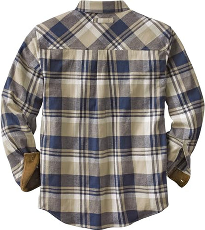 Legendary Whitetails Men's Buck Buck Camp Flannel Shirt, Long Sleeve Plaid Button Down Casual Shirt for Men, with Corduroy Cuffs, Fall & Winter Clothing, Shale Plaid, Large