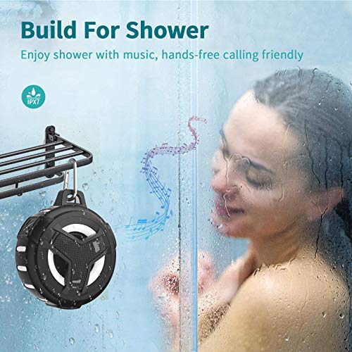 EBODA Bluetooth Shower Speaker, Portable Bluetooth Speakers, IP67 Waterproof Wireless Speaker with LED Light, Floating, 2000mAh, True Wireless Stereo for Kayak, Beach, Gifts for unisex -Black