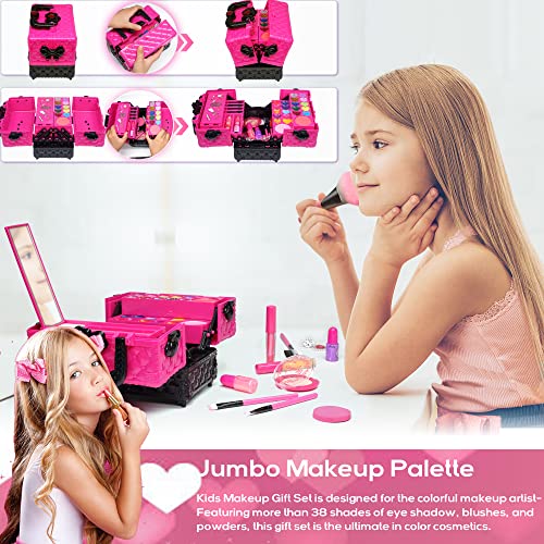 Kids Makeup Kit for Girl - 52 PCS Safe and Washable Makeup for Kids, Real Girls Makeup Kit, Toddler Makeup Kit with Cosmetic Case, Girls Toys Age 4-12, Princess Toys Birthday Gifts for Girls