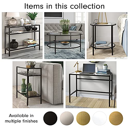 Henn&Hart 20" Wide Round Side Table with Glass Shelf in Blackened Bronze, Table for Living Room, Bedroom