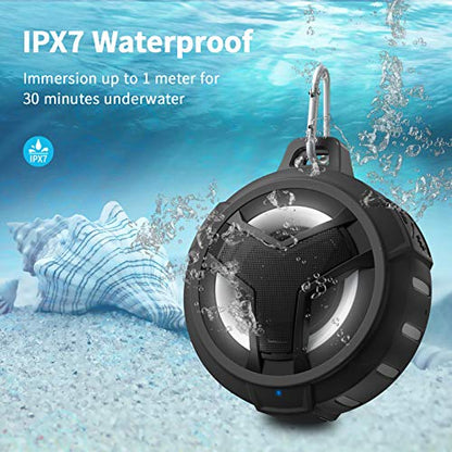 EBODA Bluetooth Shower Speaker, Portable Bluetooth Speakers, IP67 Waterproof Wireless Speaker with LED Light, Floating, 2000mAh, True Wireless Stereo for Kayak, Beach, Gifts for unisex -Black