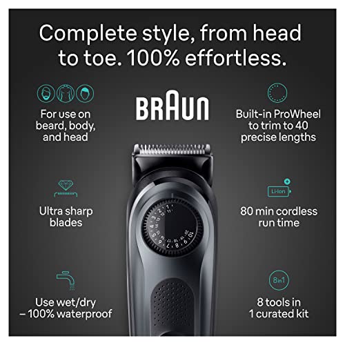 Braun All-in-One Style Kit Series 5 5471, 8-in-1 Trimmer for Men with Beard Trimmer, Body Trimmer for Manscaping, Hair Clippers & More, Ultra-Sharp Blade, 40 Length Settings, Waterproof