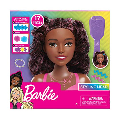 Barbie Small Styling Head and Accessories, Dark Brown Hair, Brown Eyes, 17-pieces, Pretend Play, Kids Toys for Ages 3 Up by Just Play