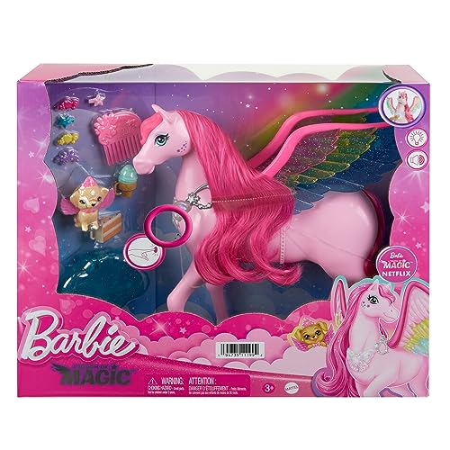 Barbie Pink Barbie Pegasus with 10 Accessories Including Puppy, Winged Horse Toys with Lights and Sounds, Barbie A Touch of Magic (Amazon Exclusive)