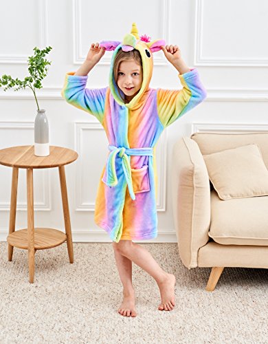 Doctor Unicorn Soft Unicorn Hooded Bathrobe Sleepwear - Unicorn Gifts for Girls (Rainbow, 7-9 Years)