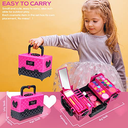 Kids Makeup Kit for Girl - 52 PCS Safe and Washable Makeup for Kids, Real Girls Makeup Kit, Toddler Makeup Kit with Cosmetic Case, Girls Toys Age 4-12, Princess Toys Birthday Gifts for Girls