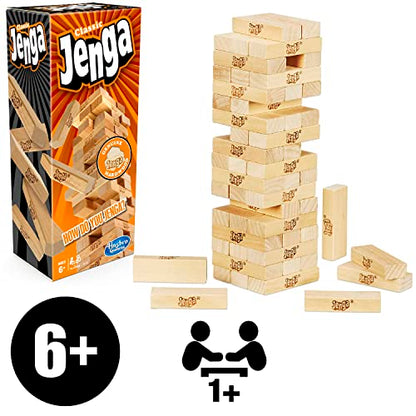 Hasbro Jenga Classic Game with Genuine Hardwood Blocks,Stacking Tower Game for 1 or More Players,Kids Ages 6 and Up