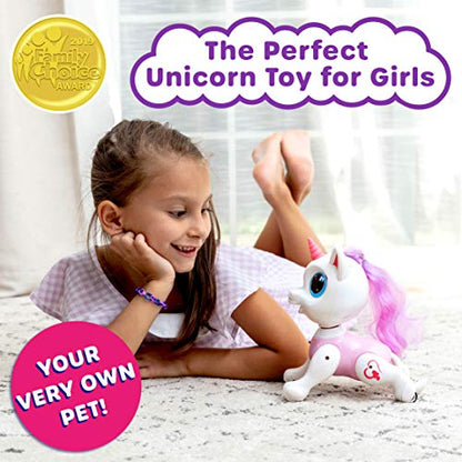 Power Your Fun Robo Pets Toy for Girls and Boys - Remote Control Toy with Interactive Hand Motion Gestures, STEM Program Treats, Walking and Dancing Robot Unicorn Kids (Pink)