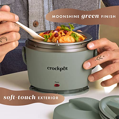 Crock-Pot Electric Lunch Box, Portable Food Warmer for Travel, Car, On-the-Go, 20-Ounce, Moonshine Green | Keeps Food Warm & Spill-Free | Dishwasher-Safe | Gifts for Women, Men