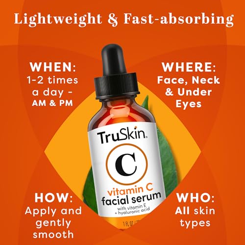 TruSkin Vitamin C Face Serum – Anti Aging Face & Eye Serum with Vitamin C, Hyaluronic Acid, Vitamin E – Brightening Serum, Dark Spot Remover, Even Skin Tone, Eye Area, Fine Lines & Wrinkles, 1 Fl Oz