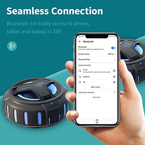 EBODA Bluetooth Shower Speaker, Portable Bluetooth Speakers, IP67 Waterproof Wireless Speaker with LED Light, Floating, 2000mAh, True Wireless Stereo for Kayak, Beach, Gifts for unisex -Black