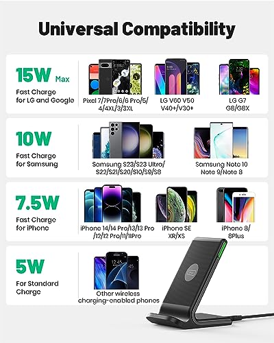 INIU Wireless Charger, 15W Fast Wireless Charging Station with Sleep-Friendly Adaptive Light Compatible with iPhone 15 14 13 12 Pro XR XS 8 Plus Samsung Galaxy S23 S22 S21 S20 Note 20 10 Google etc