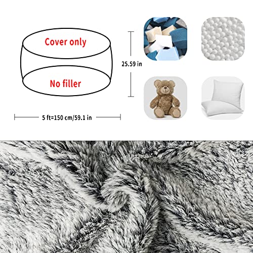 YudouTech Bean Bag Chair Cover(Cover Only,No Filler),Big Round Soft Fluffy PV Velvet Washable Lazy Sofa Bed Cover for Adults,Living Room Bedroom Furniture Outside Cover,5ft Snow Grey.