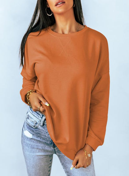 Dokotoo Women's Ladies Casual Long Sleeve Crewneck Sweatshirt Side Split Loose Fit Solid Basic Pullover Tunic Shirts Tops Sweatshirts for Teen Girls 2023 Fashion Fall Orange Medium