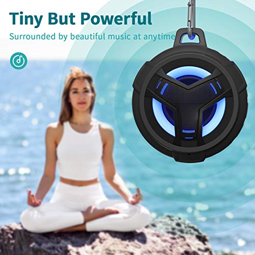 EBODA Bluetooth Shower Speaker, Portable Bluetooth Speakers, IP67 Waterproof Wireless Speaker with LED Light, Floating, 2000mAh, True Wireless Stereo for Kayak, Beach, Gifts for unisex -Black