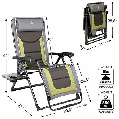 EVER ADVANCED Oversize XL Zero Gravity Recliner Padded Patio Lounger Chair with Adjustable Headrest Support 350lbs (Olive Green)