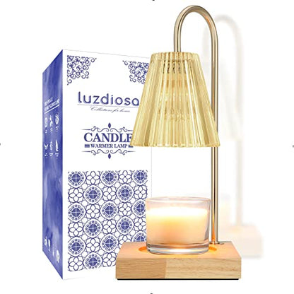 luzdiosa Candle Warmer Lamp with 2 Bulbs Compatible with Jar Candles Vintage Electric Dimmable Candle Melter Top Melting for Scented Wax (Amber)