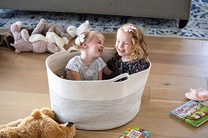 Little Hippo Baskets XXXL Large Cotton Rope 22"x22"x14" Storage Woven Blanket Living Room Toy Basket for Organizing, Baby Gift, Kids Organizer