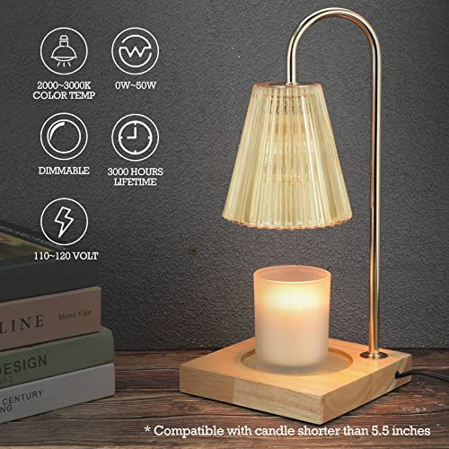 luzdiosa Candle Warmer Lamp with 2 Bulbs Compatible with Jar Candles Vintage Electric Dimmable Candle Melter Top Melting for Scented Wax (Amber)