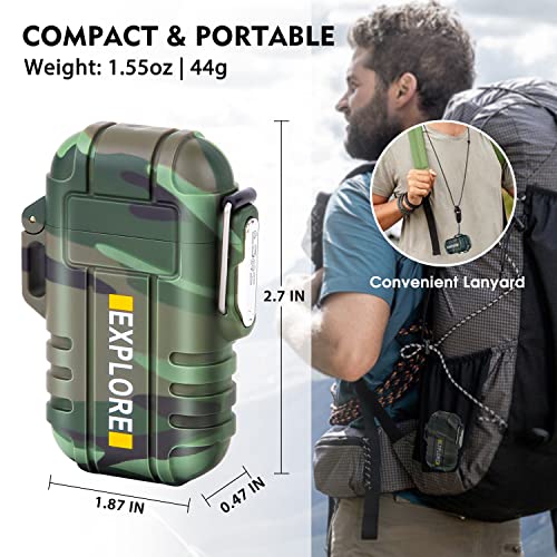 LcFun Waterproof Lighter Outdoor Windproof Lighter Dual Arc Lighter Electric Lighters USB Rechargeable-Flameless-Plasma Cool Lighters for Camping, Hiking, Adventure, Survival Tactical Gear