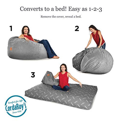 CordaRoy's Chenille Bean Bag Chair, Convertible Chair Folds from Bean Bag to Lounger, As Seen on Shark Tank, Charcoal - Full Size