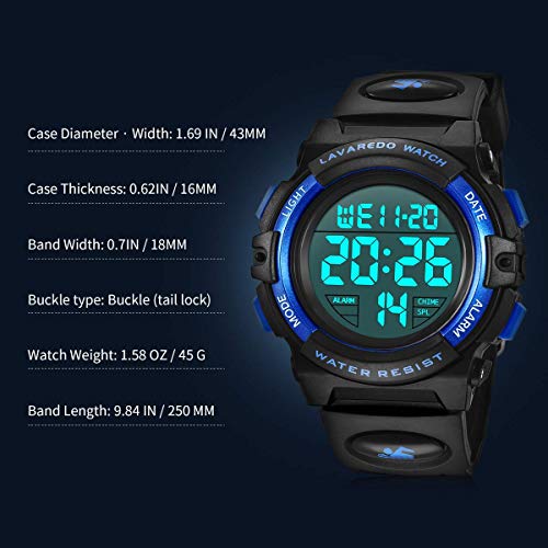 Kids Watch,Boys Watch for 3-15 Year Old Boys,Digital Sport Outdoor Multifunctional Chronograph LED 50 M Waterproof Alarm Calendar Analog Children with Silicone Band,Kids Gift