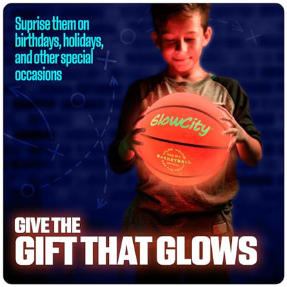 GlowCity Glow in The Dark Basketball for Teen Boy - Basketball Gift - Glowing Red Basket Ball, Light Up LED Toy for Night Ball Games - Sports Stuff & Gadgets for Kids Age 8 Years Old and Up