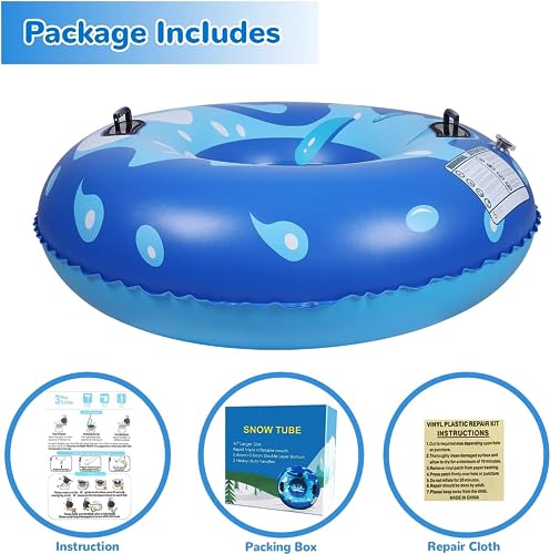 KEUCL Snow Tube, 47 Inch Cold-Resistant Inflatable Big Snow Sled for Kids and Adults, Thickened Heavy Duty Hard Bottom Sleds Snow with Handles, Winter Toys for Outdoor Sledding Snow Tube Sports