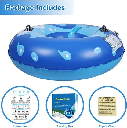 KEUCL Snow Tube, 47 Inch Cold-Resistant Inflatable Big Snow Sled for Kids and Adults, Thickened Heavy Duty Hard Bottom Sleds Snow with Handles, Winter Toys for Outdoor Sledding Snow Tube Sports