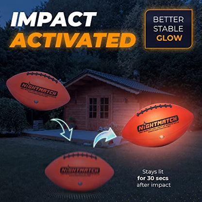 NIGHTMATCH Glow in The Dark Football - Ultra Bright Waterproof LED Light Up Football - Pump & Batteries incl. - Official Size 6 LED Football for Indoor & Outdoor - Ideal Gift for Kids, Youth & Adults