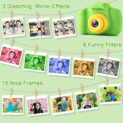 GKTZ Kids Digital Camera, Upgrade Selfie Camera 12MP Toddler Camera Children Video Camcorder, Birthday Gifts for Boys and Girls Age 3 4 5 6 7 8 9 with 32GB SD Card - Green