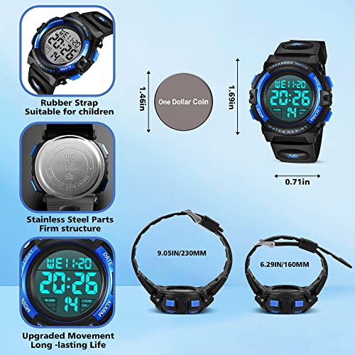 Kids Watch,Boys Watch for 3-15 Year Old Boys,Digital Sport Outdoor Multifunctional Chronograph LED 50 M Waterproof Alarm Calendar Analog Children with Silicone Band,Kids Gift