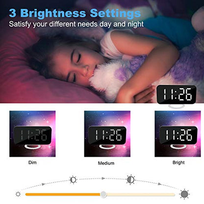 SZELAM Digital Clock Large Display, LED Electric Alarm Clocks Mirror Surface for Makeup with Diming Mode, 3 Levels Brightness, Dual USB Ports Modern Decoration for Home Bedroom Decor-White